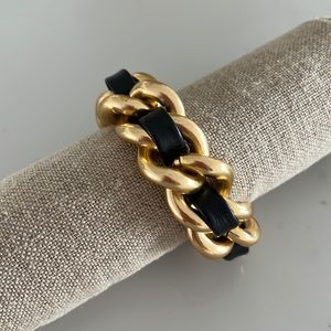 gold tone chain & leather link bracelet